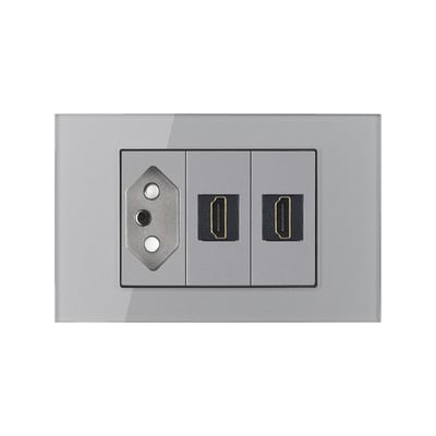 Priză Brazilia 20A cu antenă TV SAT RJ45 HDMI Priză de alimentare tip 118 Priză gri din sticlă securizată Priză priză Brazilia Transport gratuit