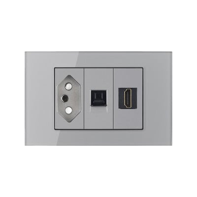 Priză Brazilia 20A cu antenă TV SAT RJ45 HDMI Priză de alimentare tip 118 Priză gri din sticlă securizată Priză priză Brazilia Transport gratuit