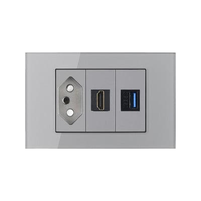 Priză Brazilia 20A cu antenă TV SAT RJ45 HDMI Priză de alimentare tip 118 Priză gri din sticlă securizată Priză priză Brazilia Transport gratuit