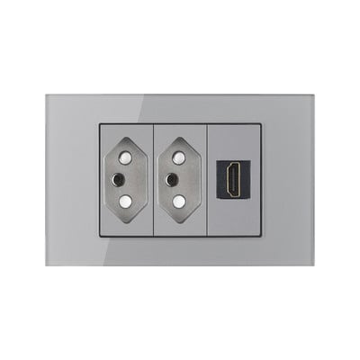 Priză Brazilia 20A cu antenă TV SAT RJ45 HDMI Priză de alimentare tip 118 Priză gri din sticlă securizată Priză priză Brazilia Transport gratuit