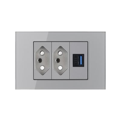 Priză Brazilia 20A cu antenă TV SAT RJ45 HDMI Priză de alimentare tip 118 Priză gri din sticlă securizată Priză priză Brazilia Transport gratuit