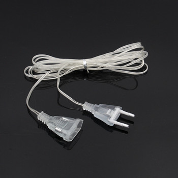 3m Европейски щепсел Прозрачен удължител PVC кабел за захранващ кабел за коледен празничен декор LED струнни светлини