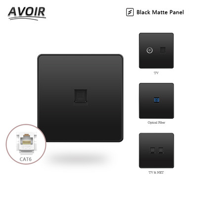 Zásuvka Avoir pre počítač a televízor, RJ45, čierny matný plastový panel, 86 mm * 86 mm, kábel, sieťové rozhranie, zásuvka Jack, zásuvky