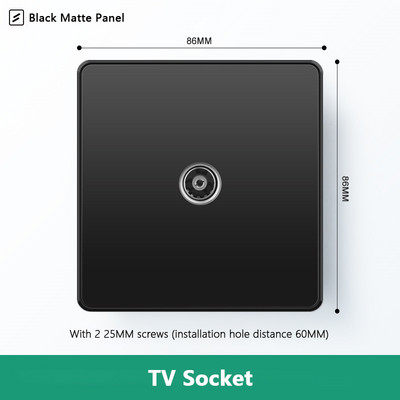 Avoir Wall RJ45 Υποδοχή υπολογιστή Υποδοχή τηλεόρασης Μαύρο Ματ Πλαστικό Πάνελ 86mm * 86mm Καλωδιακή Διεπαφή Δικτύου Έξοδος Υποδοχές