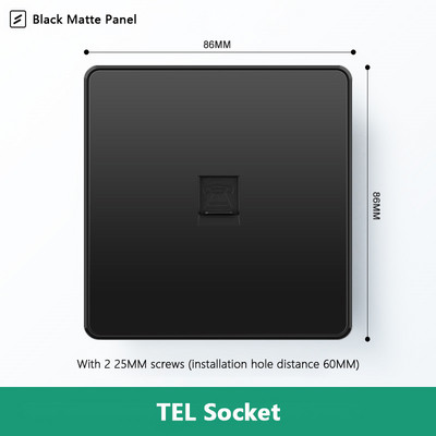 Avoir Wall RJ45 Υποδοχή υπολογιστή Υποδοχή τηλεόρασης Μαύρο Ματ Πλαστικό Πάνελ 86mm * 86mm Καλωδιακή Διεπαφή Δικτύου Έξοδος Υποδοχές