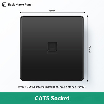 Avoir Wall RJ45 Υποδοχή υπολογιστή Υποδοχή τηλεόρασης Μαύρο Ματ Πλαστικό Πάνελ 86mm * 86mm Καλωδιακή Διεπαφή Δικτύου Έξοδος Υποδοχές