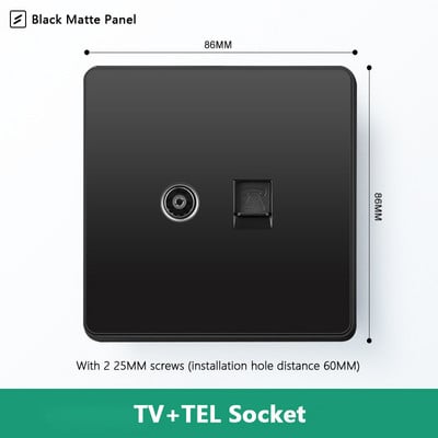 Avoir Wall RJ45 Υποδοχή υπολογιστή Υποδοχή τηλεόρασης Μαύρο Ματ Πλαστικό Πάνελ 86mm * 86mm Καλωδιακή Διεπαφή Δικτύου Έξοδος Υποδοχές