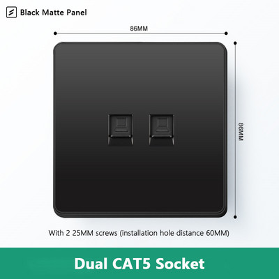 Avoir Wall RJ45 Υποδοχή υπολογιστή Υποδοχή τηλεόρασης Μαύρο Ματ Πλαστικό Πάνελ 86mm * 86mm Καλωδιακή Διεπαφή Δικτύου Έξοδος Υποδοχές