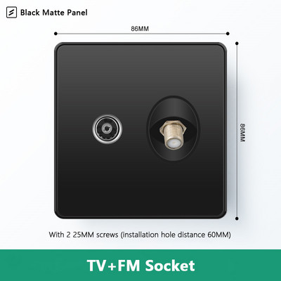 Avoir Wall RJ45 Υποδοχή υπολογιστή Υποδοχή τηλεόρασης Μαύρο Ματ Πλαστικό Πάνελ 86mm * 86mm Καλωδιακή Διεπαφή Δικτύου Έξοδος Υποδοχές