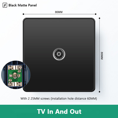 Avoir Wall RJ45 Υποδοχή υπολογιστή Υποδοχή τηλεόρασης Μαύρο Ματ Πλαστικό Πάνελ 86mm * 86mm Καλωδιακή Διεπαφή Δικτύου Έξοδος Υποδοχές