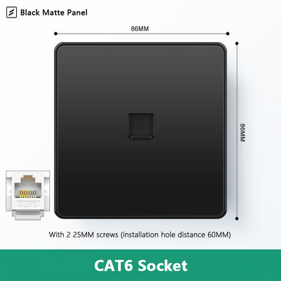 Avoir Wall RJ45 Υποδοχή υπολογιστή Υποδοχή τηλεόρασης Μαύρο Ματ Πλαστικό Πάνελ 86mm * 86mm Καλωδιακή Διεπαφή Δικτύου Έξοδος Υποδοχές