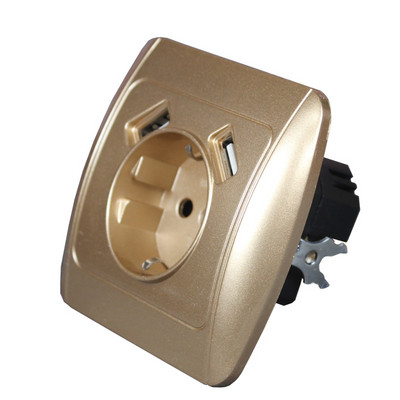 Nová USB zásuvka na nabíjanie telefónu Doprava zdarma Dvojitý USB port 5V 2A USB zásuvka zlatá farba E1-01J