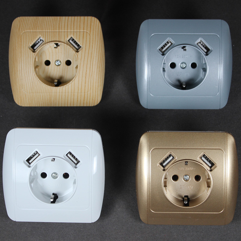 Nová USB zásuvka na nabíjanie telefónu Doprava zdarma Dvojitý USB port 5V 2A USB zásuvka zlatá farba E1-01J