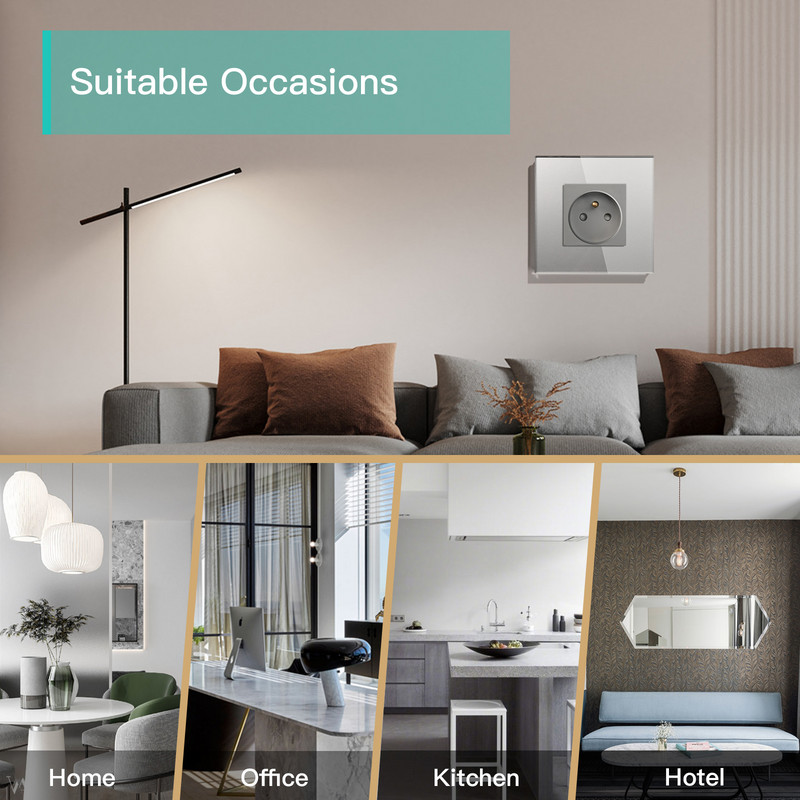 BSEED egy francia aljzatú dugaszolóaljzat 16A elektromos aljzatok fali dugó kristályüveg keret 250V gyermekvédelem