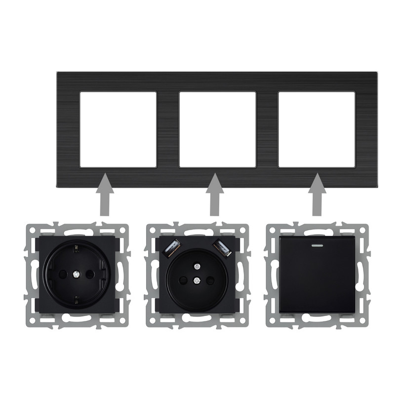 Apaļās kastes sienas slēdzis melns alumīnija Eu Fr Elektriskās rozetes ar ūdensnecaurlaidīgu vāku USB RJ45 DIY slēdža funkciju taustiņi un rāmis