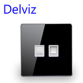Zásuvka Delviz RJ45 na stenu, 2-portová káblová telefónna zásuvka RJ11, biely/čierny krištáľový sklenený panel, telefónna a počítačová zásuvka CAT5