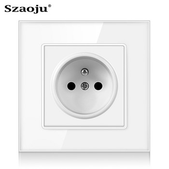 Szaoju French Standard Power Socket Extension LED Crystal Glass Panel 86*86mm Electrical Socket AC 110 -250V 16A 2100ma