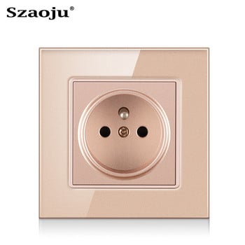 Szaoju French Standard Power Socket Extension LED Crystal Glass Panel 86*86mm Electrical Socket AC 110 -250V 16A 2100ma