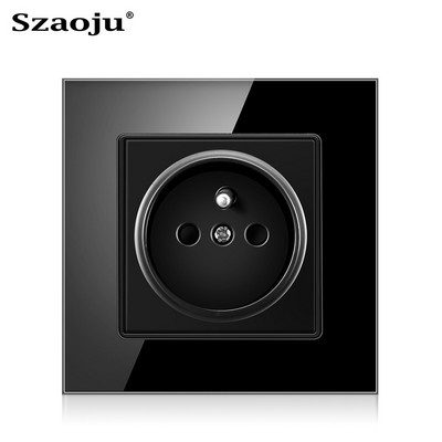 Szaoju franču standarta barošanas ligzdas pagarinājums LED kristāla stikla panelis 86*86mm elektrības ligzda AC 110 -250V 16A 2100ma