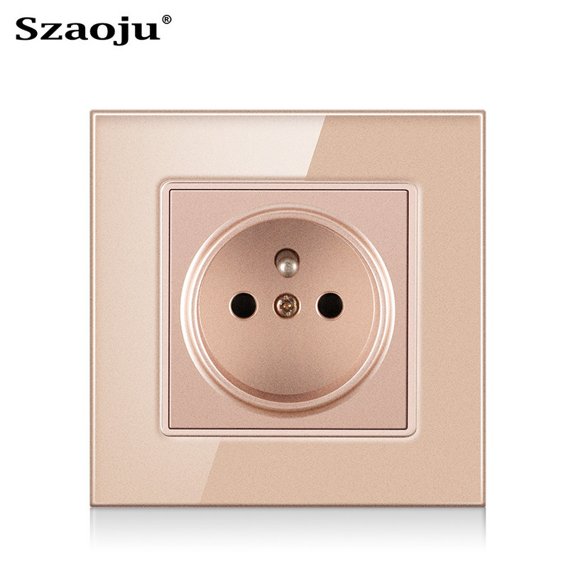 Szaoju franču standarta barošanas ligzdas pagarinājums LED kristāla stikla panelis 86*86mm elektrības ligzda AC 110 -250V 16A 2100ma