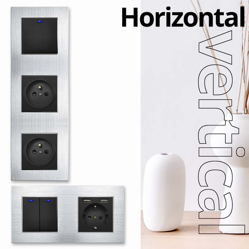 Ταπετσαρία τοίχου Ασημένιο πάνελ αλουμινίου Διακόπτης φωτός τοίχου Κλειδί λειτουργίας Μόνο DIY Δωρεάν Συνδυασμός 52*52mm 1 2 3 4 5 Πολλαπλό πλαίσιο