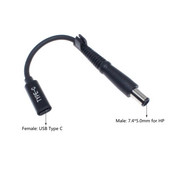 Napájací adaptér/konvertor USB typu C PD, kábel s konektorom DC 7,4 x 5,0 mm s kolíkovým konektorom pre nabíjačku notebookov HP