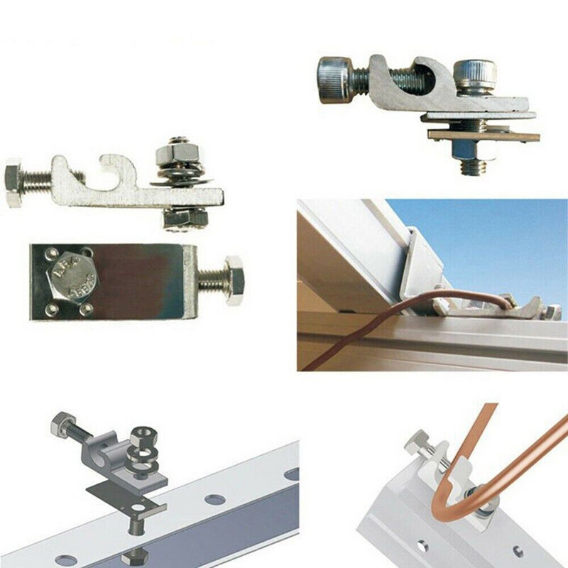 Saules paneļa skavas nerūsējošā tērauda korozijai izturīgs saules enerģijas iezemējuma klipa aizsardzība zemējums saules enerģijas stiprinājuma avoti