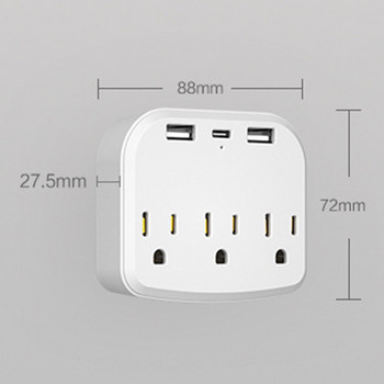 2 USB 3.4A US Plug Outlet Extender Φορτιστής τοίχου USB 3 Ηλεκτρικός διαχωριστής πρίζας Συμβατός με πρίζα ρεύματος ΗΠΑ