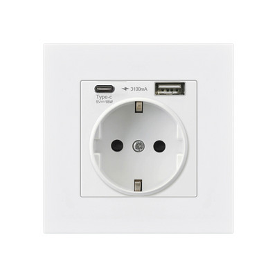 Kamanni Wall πρίζα ΕΕ με πρίζες φόρτισης USB τύπου C 18W 5V 3A Θύρες Usb Γρήγορη φόρτιση Πάνελ επιβραδυντικού φλόγας Η/Υ 86*86mm