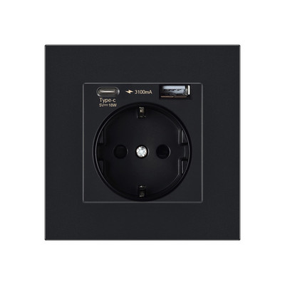 Kamanni Wall πρίζα ΕΕ με πρίζες φόρτισης USB τύπου C 18W 5V 3A Θύρες Usb Γρήγορη φόρτιση Πάνελ επιβραδυντικού φλόγας Η/Υ 86*86mm