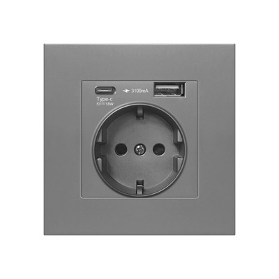 Kamanni Wall πρίζα ΕΕ με πρίζες φόρτισης USB τύπου C 18W 5V 3A Θύρες Usb Γρήγορη φόρτιση Πάνελ επιβραδυντικού φλόγας Η/Υ 86*86mm