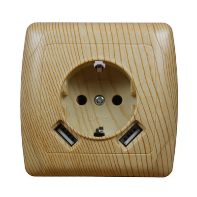 2019 nová štýlová USB zásuvka Doprava zdarma Dvojitý USB port 5V 2A drevo farba stromu zásuvka USB nástenná zásuvka steckdose LLAW-04