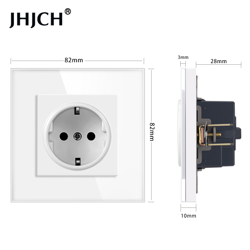 16A Zásuvka do steny Európa Rusko Španielsko Nemecko Biela Čierna Sivá Krištáľové sklenené panely Domáce vylepšenia 82*82 mm