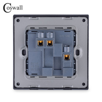 COSWALL Стъклен панел 13A UK Стандартен контакт за стена с неоново заземяване със защитна врата за деца Черно Бяло Сиво Златно