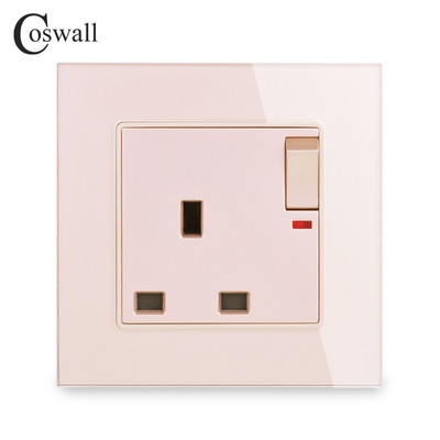 Zásuvka COSWALL so skleneným panelom 13A, štandardná UK, s neónovým uzemnením, s detskými ochrannými dvierkami, čierna, biela, sivá, zlatá