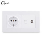 Coswall Simple Style PC Panel EU Oroszország Spanyolország Fali aljzat + női TV csatlakozó CAT5E RJ45 internetes adatszámítógép csatlakozóval