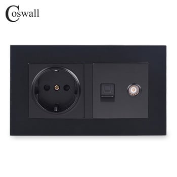 Coswall Simple Style PC Panel EU Russia Spain Wall Socket + Θηλυκή υποδοχή τηλεόρασης με υποδοχή δεδομένων Internet CAT5E RJ45