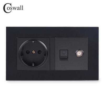 Coswall Simple Style PC Panel EU Oroszország Spanyolország Fali aljzat + női TV csatlakozó CAT5E RJ45 internetes adatszámítógép csatlakozóval