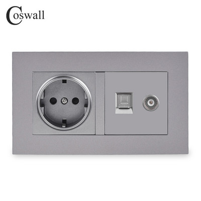 Coswall Simple Style PC Panel EU Oroszország Spanyolország Fali aljzat + női TV csatlakozó CAT5E RJ45 internetes adatszámítógép csatlakozóval