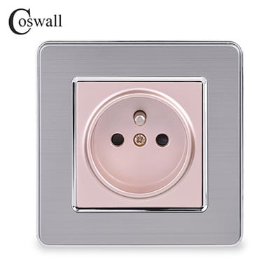 COSWALL 16A Prantsuse standardne seinapistikupesa luksuslik pistikupesa roostevabast terasest harjatud hõbedast paneeli elektripistik AC 110–250 V