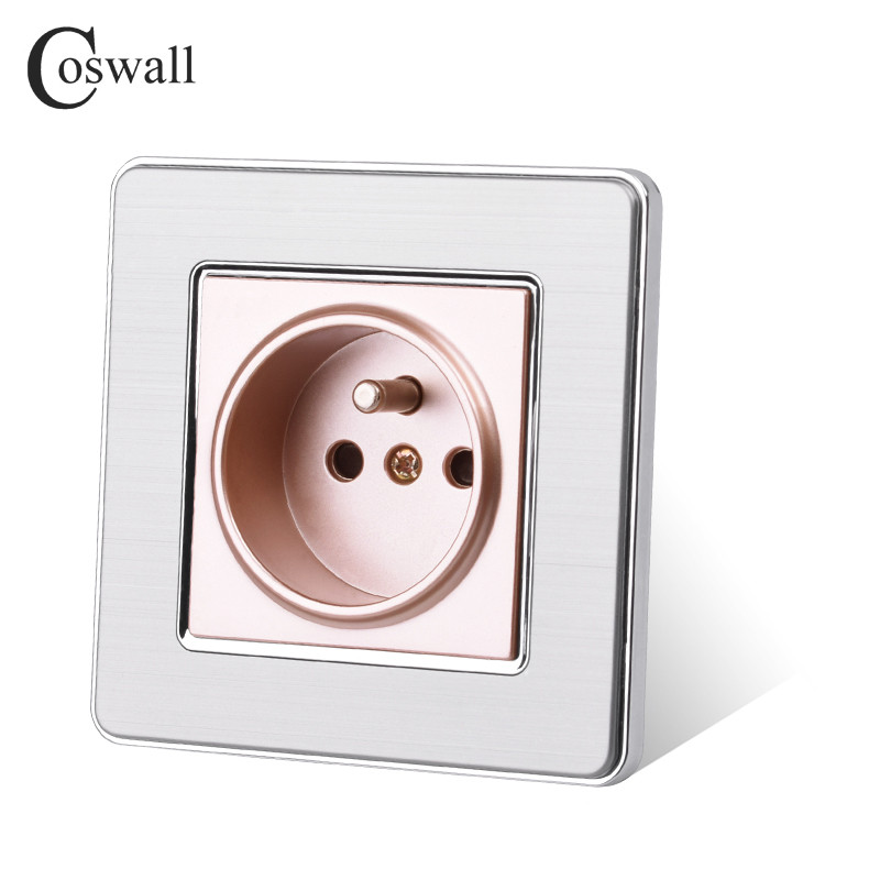 COSWALL 16A Prantsuse standardne seinapistikupesa luksuslik pistikupesa roostevabast terasest harjatud hõbedast paneeli elektripistik AC 110–250 V