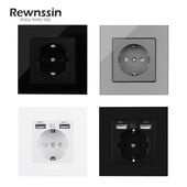 USB zásuvky, štandardná EÚ zásuvka, dvojitá nástenná USB zásuvka, nabíjačka AC110V-250V 16A, sklenené/plastové panelové elektrické zásuvky