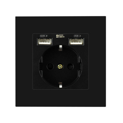 USB zásuvky, štandardná EÚ zásuvka, dvojitá nástenná USB zásuvka, nabíjačka AC110V-250V 16A, sklenené/plastové panelové elektrické zásuvky