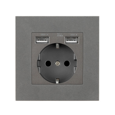 USB zásuvky, štandardná EÚ zásuvka, dvojitá nástenná USB zásuvka, nabíjačka AC110V-250V 16A, sklenené/plastové panelové elektrické zásuvky