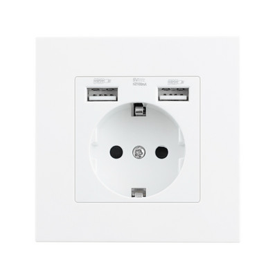 USB zásuvky, štandardná EÚ zásuvka, dvojitá nástenná USB zásuvka, nabíjačka AC110V-250V 16A, sklenené/plastové panelové elektrické zásuvky