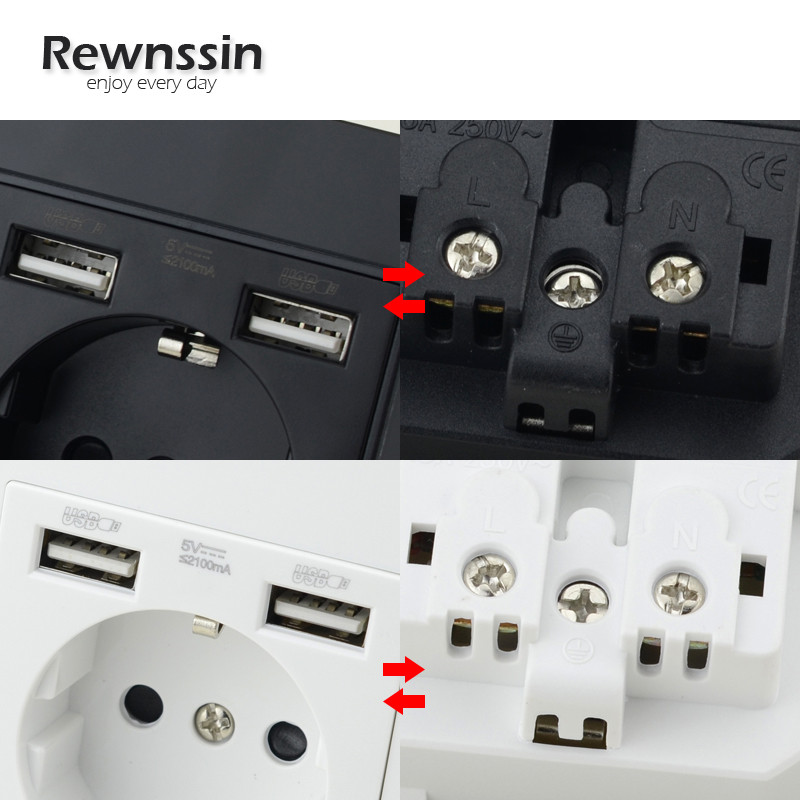 USB zásuvky, štandardná EÚ zásuvka, dvojitá nástenná USB zásuvka, nabíjačka AC110V-250V 16A, sklenené/plastové panelové elektrické zásuvky