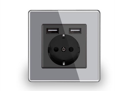Nástenná USB zásuvka, mnoho nových štýlov panelov, zásuvka do spálne, AC 110V-250V 16A vstavaná, dvojitá USB zásuvka v štandarde EÚ