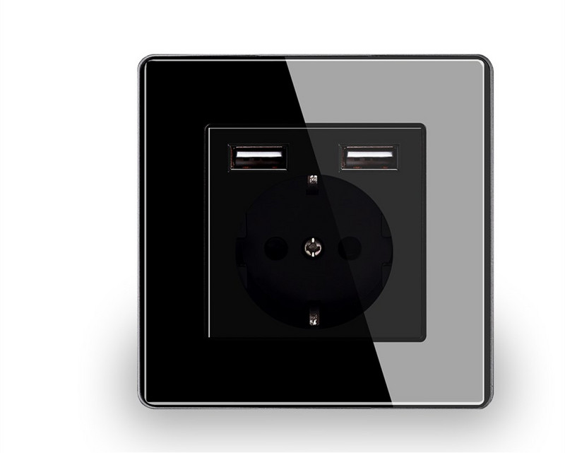 Nástenná USB zásuvka, mnoho nových štýlov panelov, zásuvka do spálne, AC 110V-250V 16A vstavaná, dvojitá USB zásuvka v štandarde EÚ