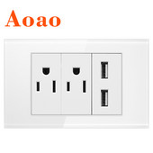 Rýchlonabíjacia zásuvka s 2 USB portami, štandard 5V, tvrdené sklo, AC110V/250V, domáca zásuvka 120*72*34