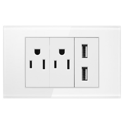 Rýchlonabíjacia zásuvka s 2 USB portami, štandard 5V, tvrdené sklo, AC110V/250V, domáca zásuvka 120*72*34